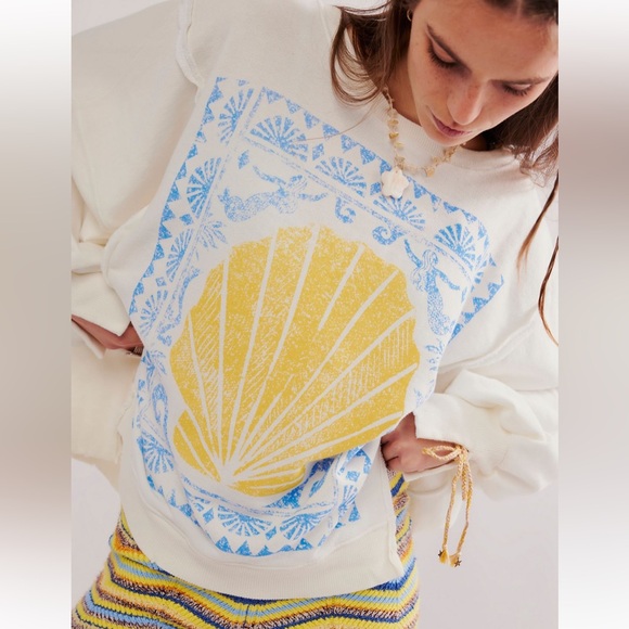 We the free free people graphic Camden pullover sea salt shell crewneck fleece